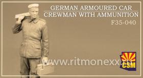 German armoured car crewman with ammunition