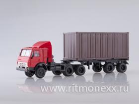 Камский-5410 тягач контейнеровоз (красная кабина/коричневый контейнер)