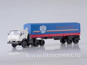 Камский-5410 тягач с полуприцепом Россия, (белая кабина/синий тент)