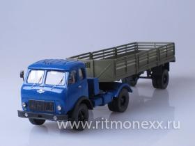 МАЗ-504 (синий) тягач с заборчатым полуприцепом