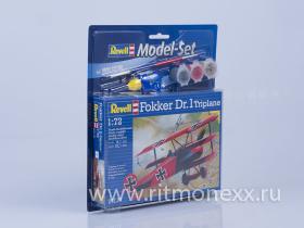 Набор: самолет Fokker DR.1 с клеем, кисточкой и красками