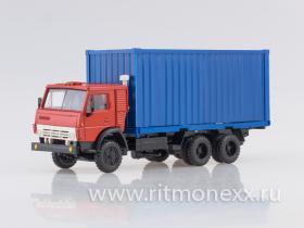 Камский-53212 контейнеровоз (кабина красная, контейнер синий)