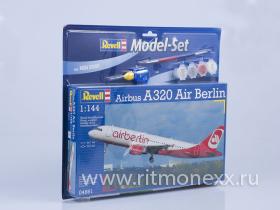 Набор: самолет пассажирский Airbus A320 AirBerlin с клеем, кисточкой и красками