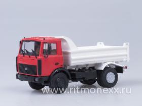 Внимание! Модель уценена! МАЗ-5551 самосвал (поздняя кабина, красно-белый, низкий кузов), 1988 г. /металл. рама, откидывающаяся кабина/